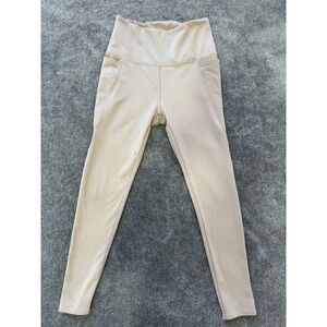 Danskin Womens High Waisted Leggings Beige Side Pockets Style 9644 Small